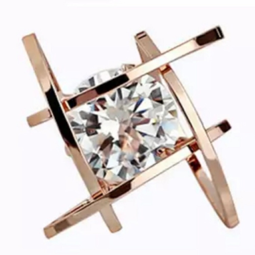 New”Gold Tone 3D Caged Diamond Stud Earrings - Picture 5 of 6